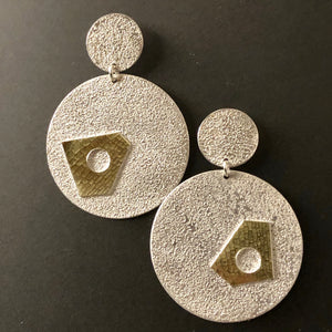 Asymmetrical gold and sterling silver earrings