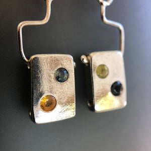 Multi-color sapphire tile earrings