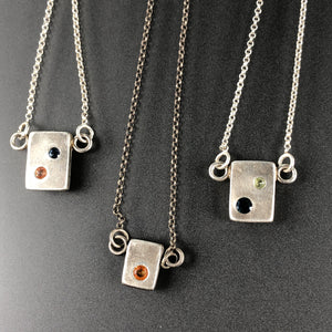 Fine silver tile pendants with sapphires