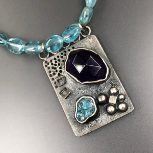 Organic necklace with apatite and amethyst