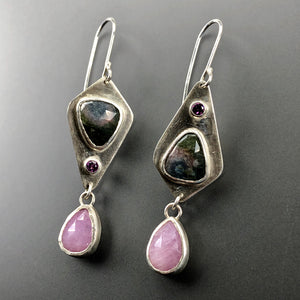 Pink sapphires and tourmaline earrings