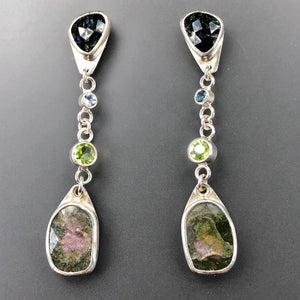 Tourmaline, peridot, and topaz post earrings