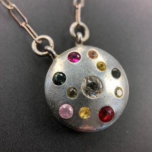 Multi-color sapphires, ruby, and spinel necklace