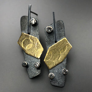 18K gold, blackened sterling silver, and white topaz earrings