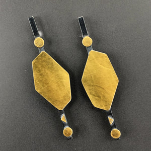 18K gold hexagon and blackened sterling silver earrings