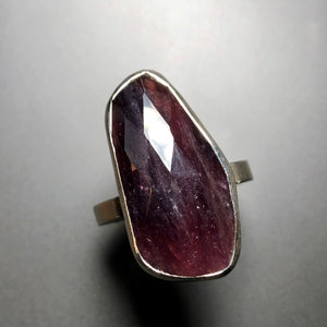 Elongated ruby ring in sterling silver