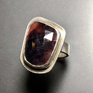 Dark ruby ring in sterling silver