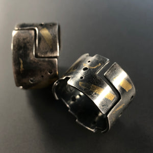 Wide band rings in 23.5K gold and sterling silver