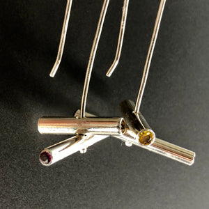 Sparkly 2-bar threader earrings with garnet and citrine