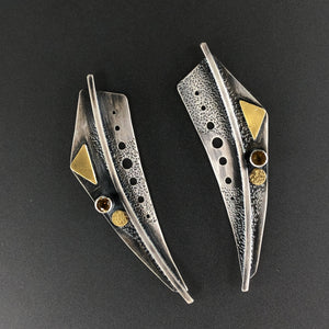 Shield silver and gold earrings