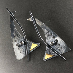 Sail silver, gold, and white topaz earrings