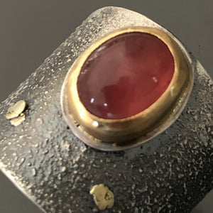 Rhodochrosite shield ring.  Size 7.