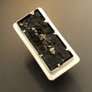 Slate and pyrite rectangular statement ring.  Size 7.25.