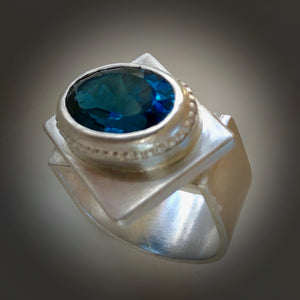 London blue topaz cocktail ring in sterling silver.  Size 7-8
