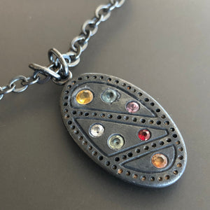 Multi-color sapphires and pink spinel necklace